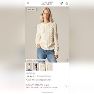 J Crew Women's XL Cable Knit Crewneck Sweater (Cream)